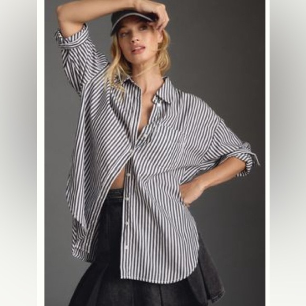 Anthro The Bennet buttondown shirt by Maeve in black & white stripe Size Small